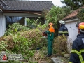 Sturm über Hamburg. In Sasel kippte ein Baum auf ein Einfamilienhaus. Die Feuerwehr musste das Haus von der Baumlast mittels Kettensägen befreien. Foto: Dominick Waldeck